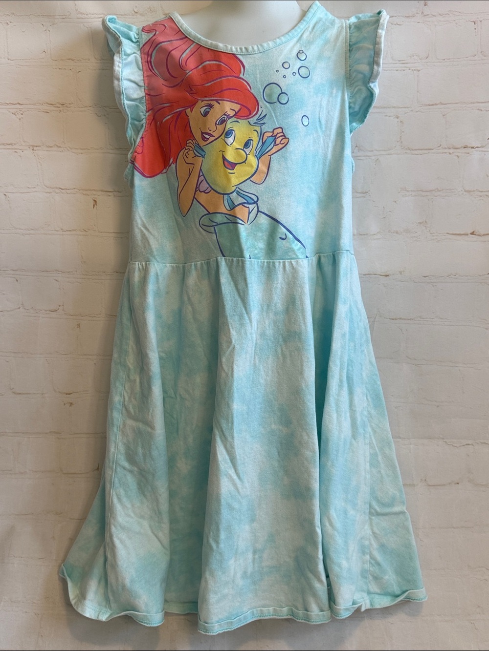 Disney Little Mermaid Ariel and Flounder Light Blue Tie Dye Sundress